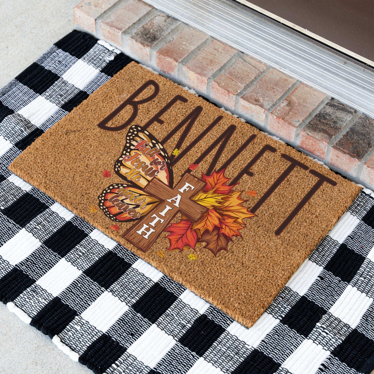 Fall For Jesus Faith Cross Name Doormat