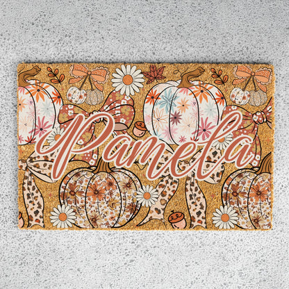 Pastel Pumkins Bows & Daisies Name Doormat