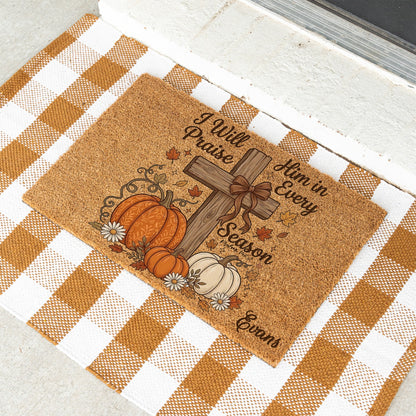 Praise Him Cross Name UV Printed Doormat