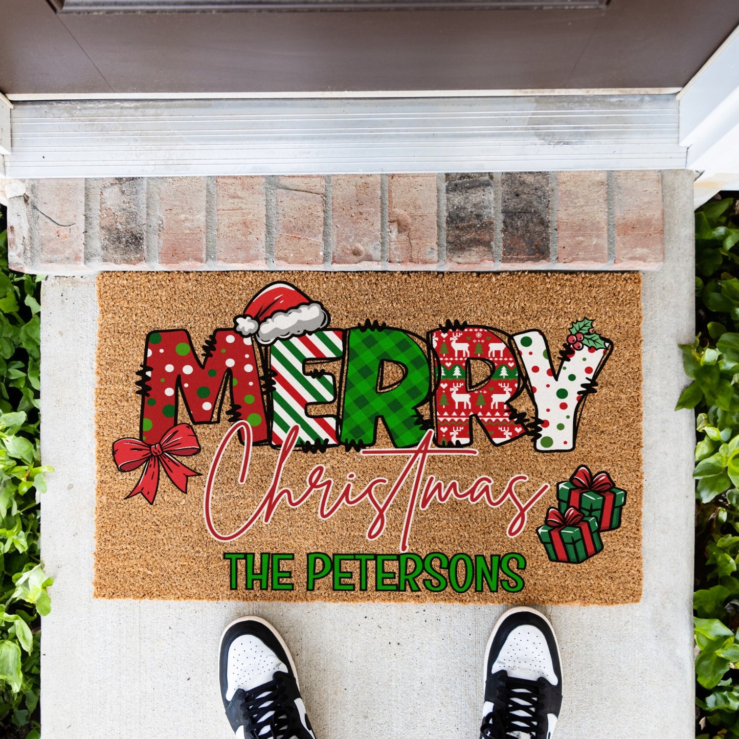 Merry Christmas Name Doormat - UV Printed