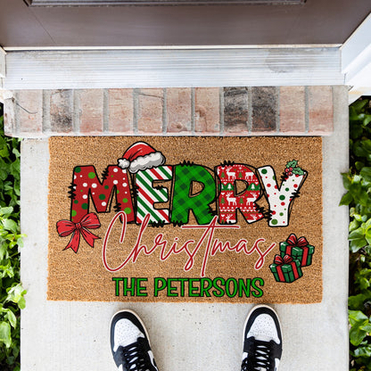 Merry Christmas Name Doormat - UV Printed