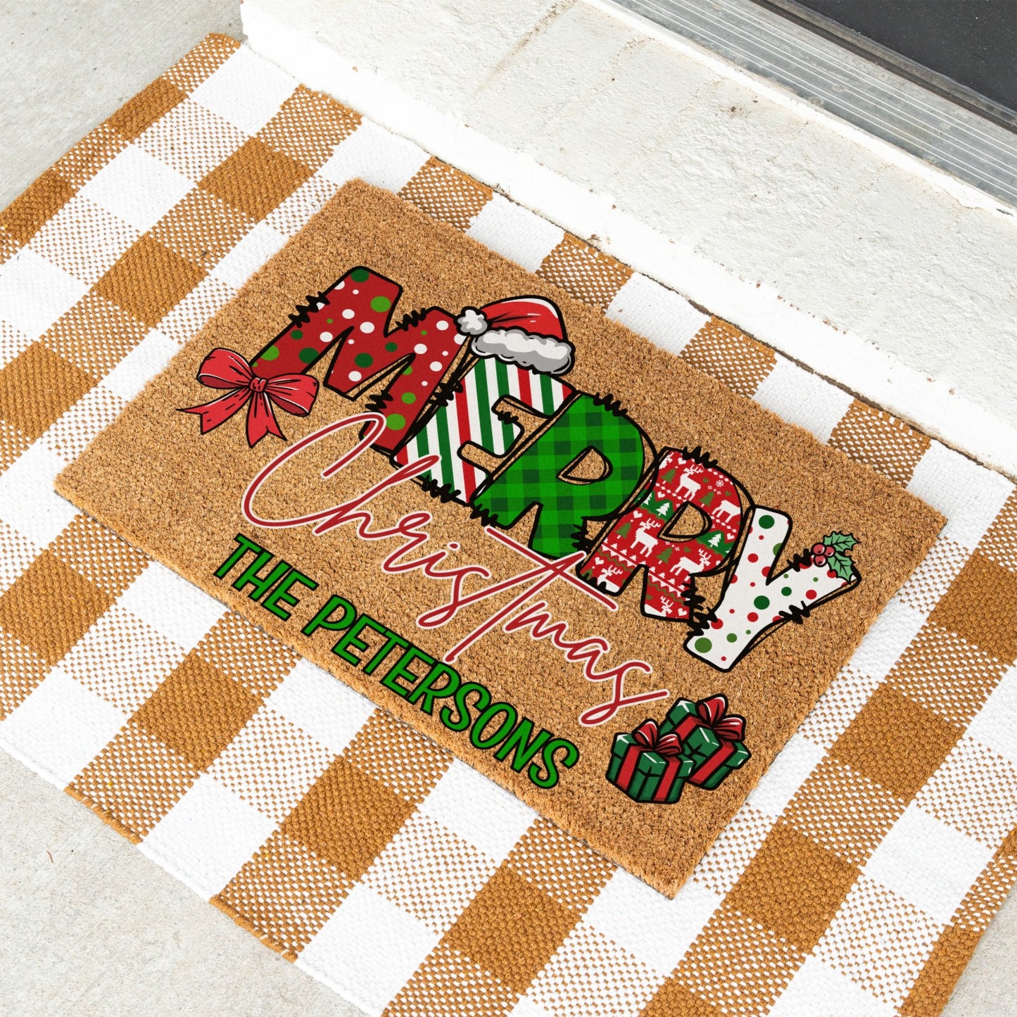 Merry Christmas Name Doormat - UV Printed