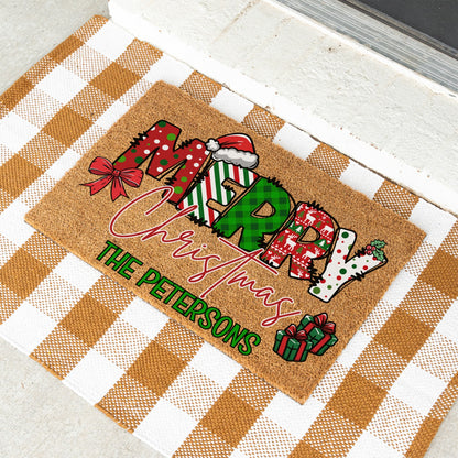 Merry Christmas Name Doormat - UV Printed