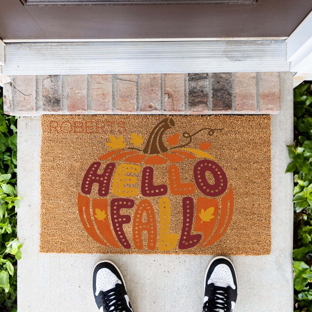 Hello Fall Pumpkin Name Doormat