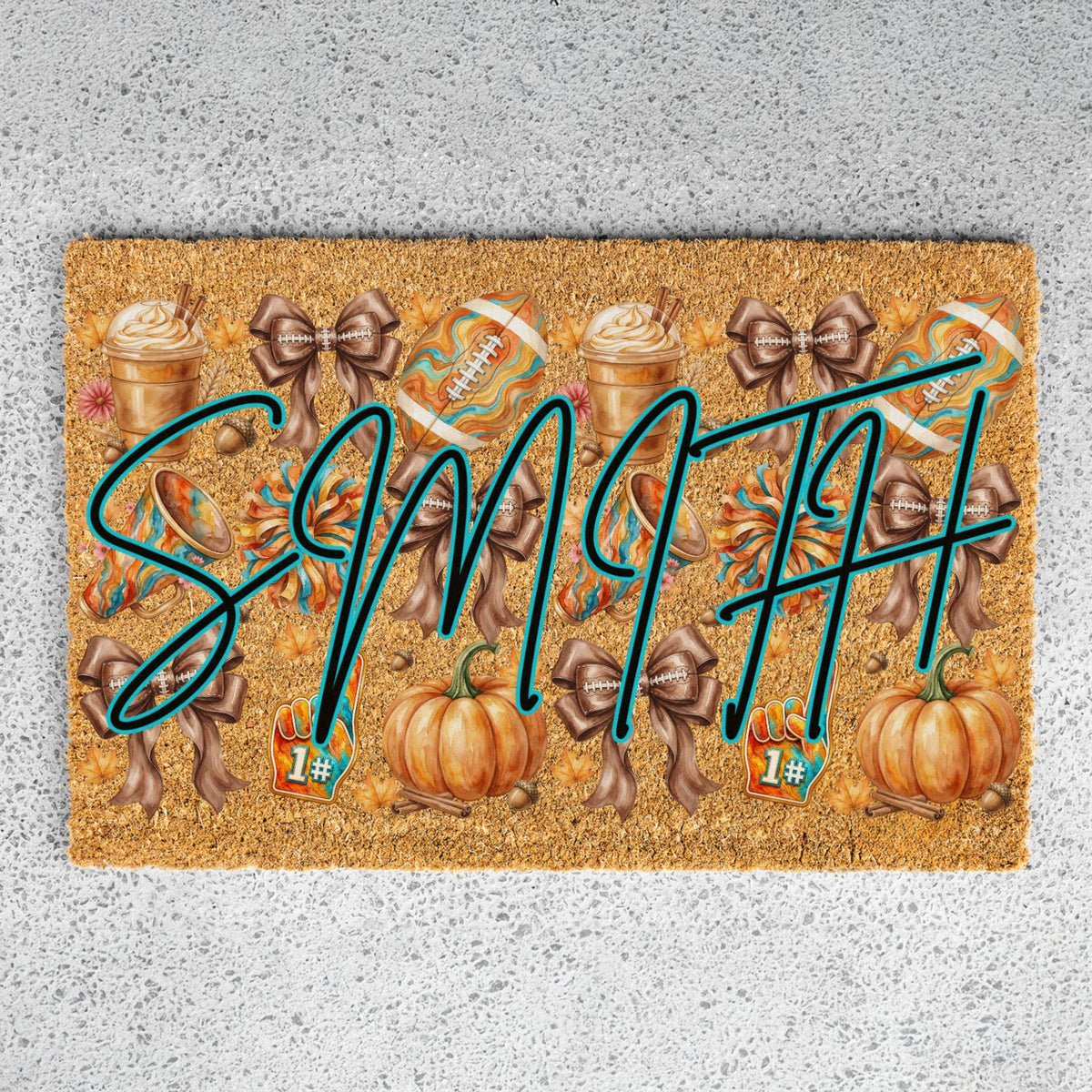 Fall Football Bows Name UV Printed Doormat