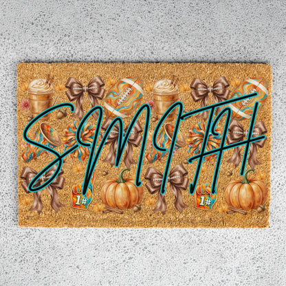 Fall Football Bows Name UV Printed Doormat