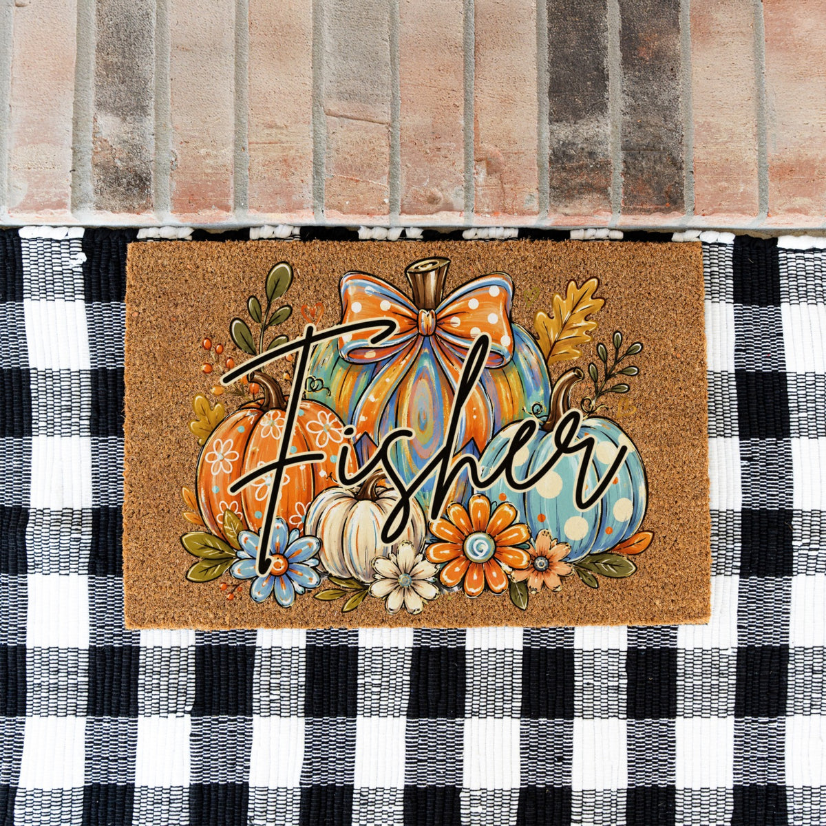 Colorful Pumpkins Name UV Printed Doormat