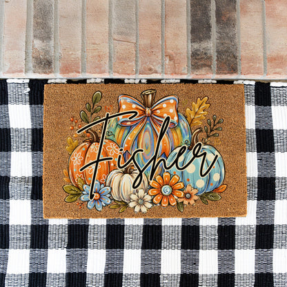 Colorful Pumpkins Name UV Printed Doormat