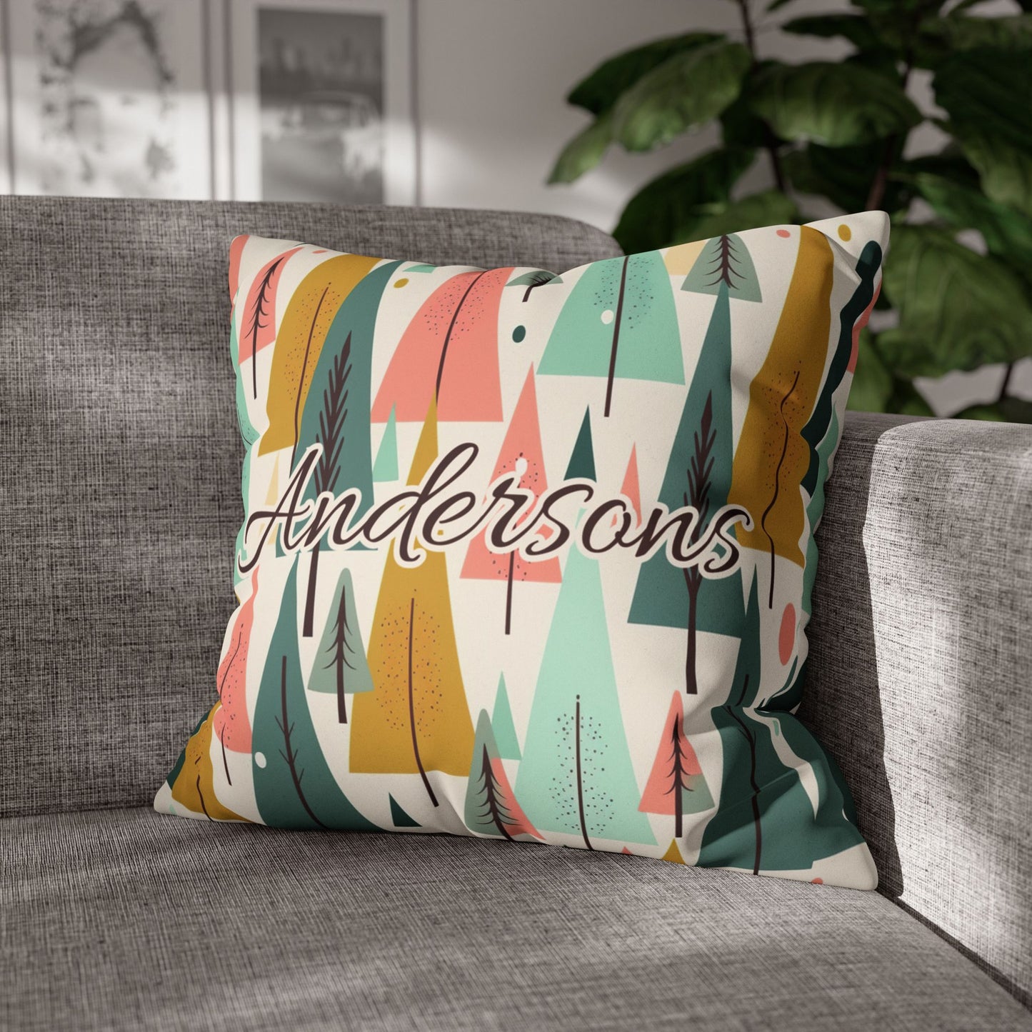 Colored Trees Faux Suede Square Pillowcase