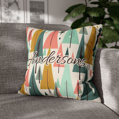 Colored Trees Faux Suede Square Pillowcase