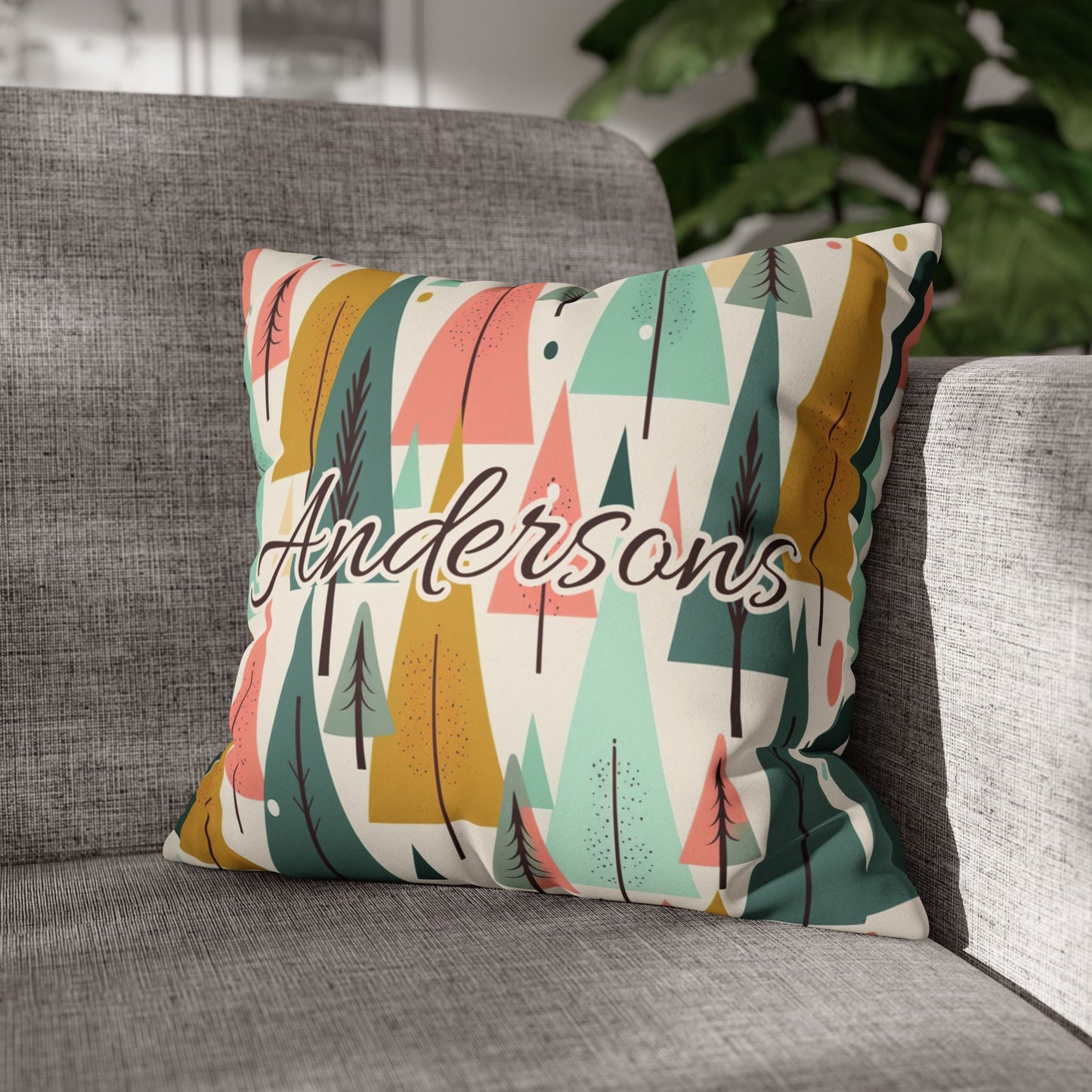 Colored Trees Faux Suede Square Pillowcase