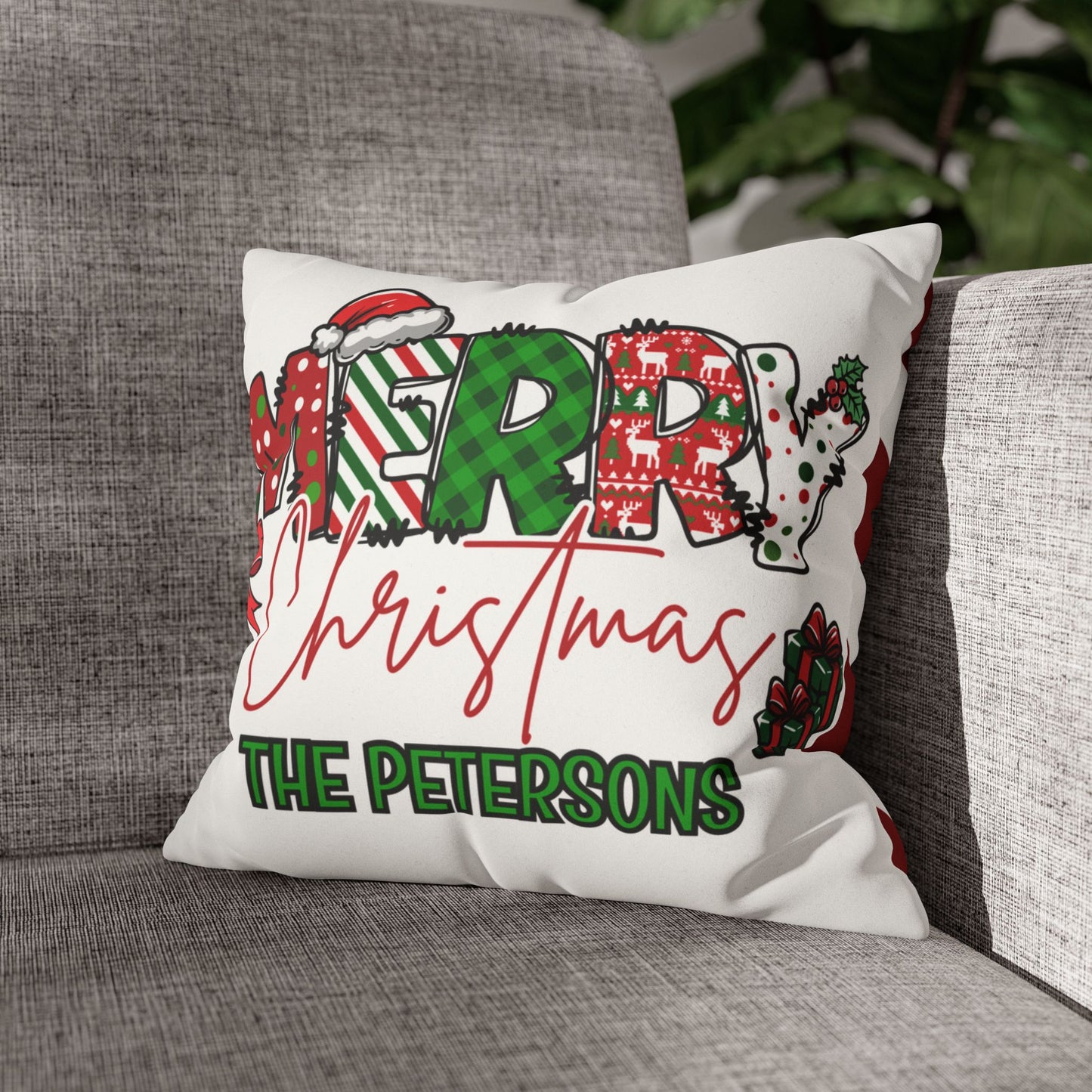 Merry Christmas Name Square Pillow/Case