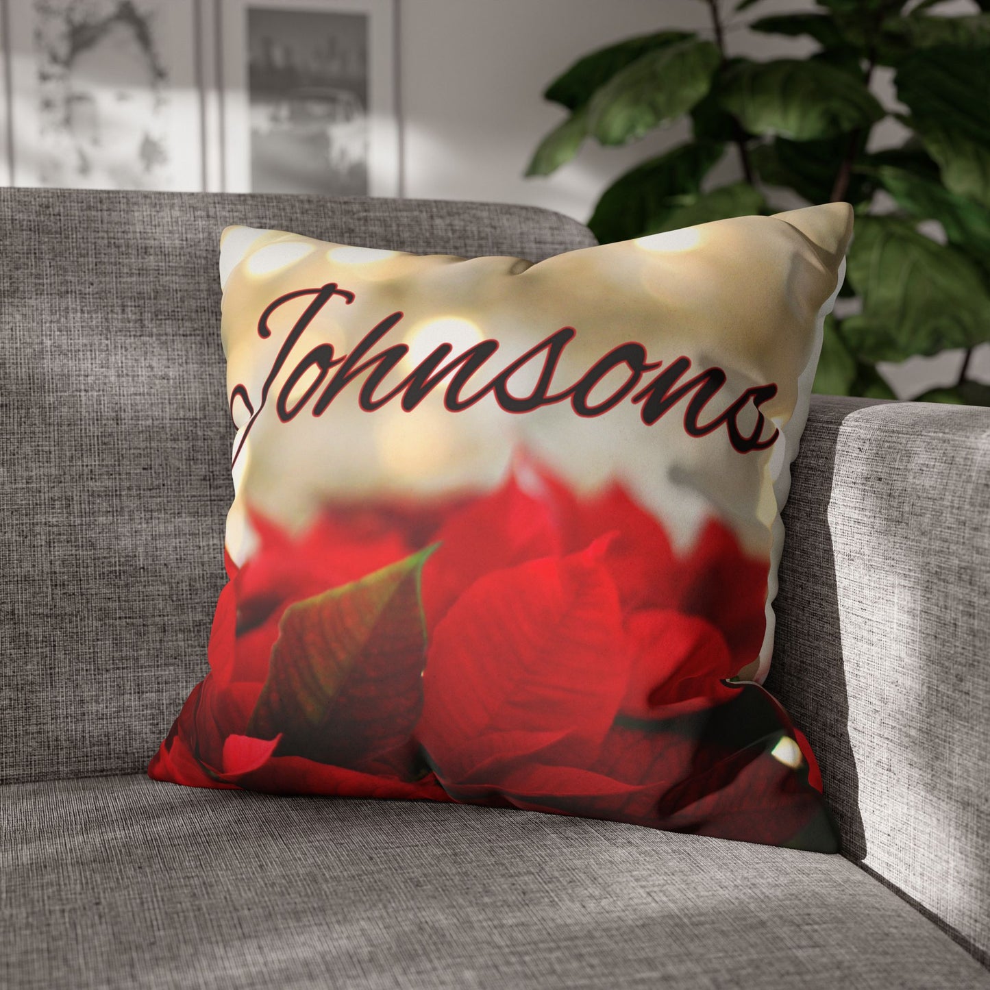 Poinsettias Name Faux Suede Square Pillow/Case