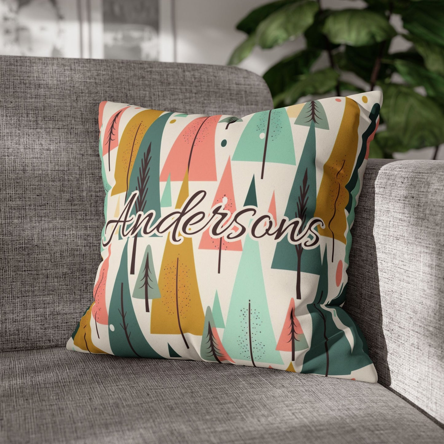 Colored Trees Faux Suede Square Pillowcase