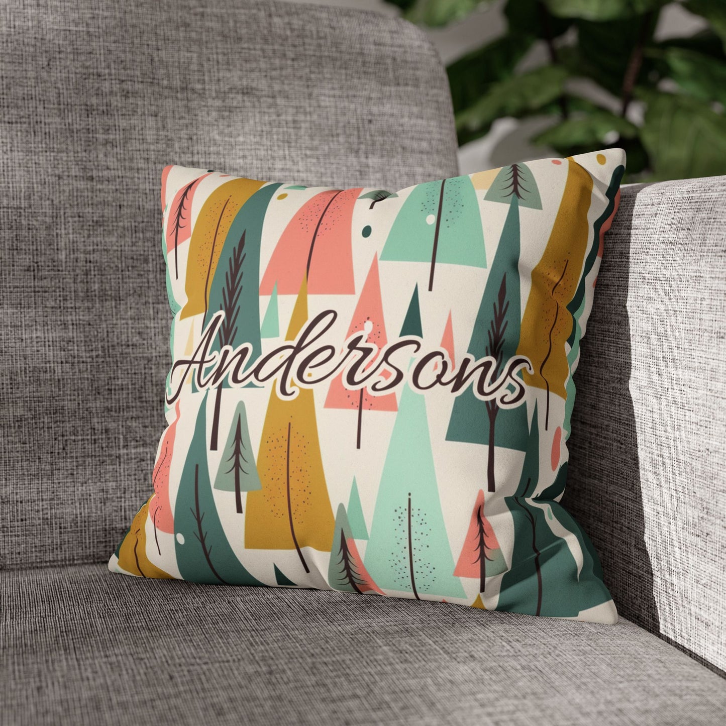 Colored Trees Faux Suede Square Pillowcase