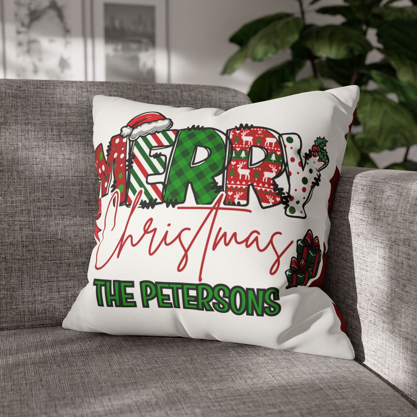 Merry Christmas Name Square Pillow/Case