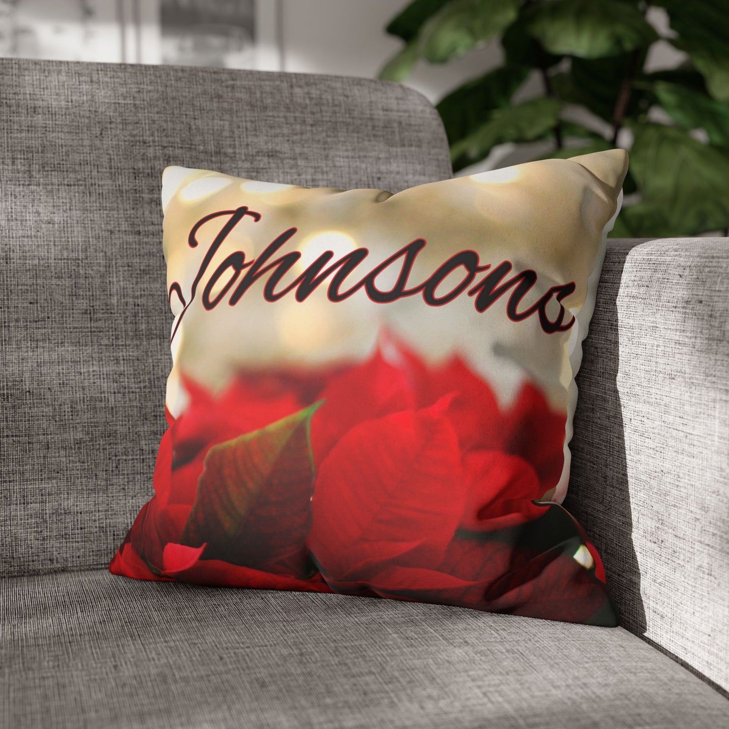 Poinsettias Name Faux Suede Square Pillow/Case