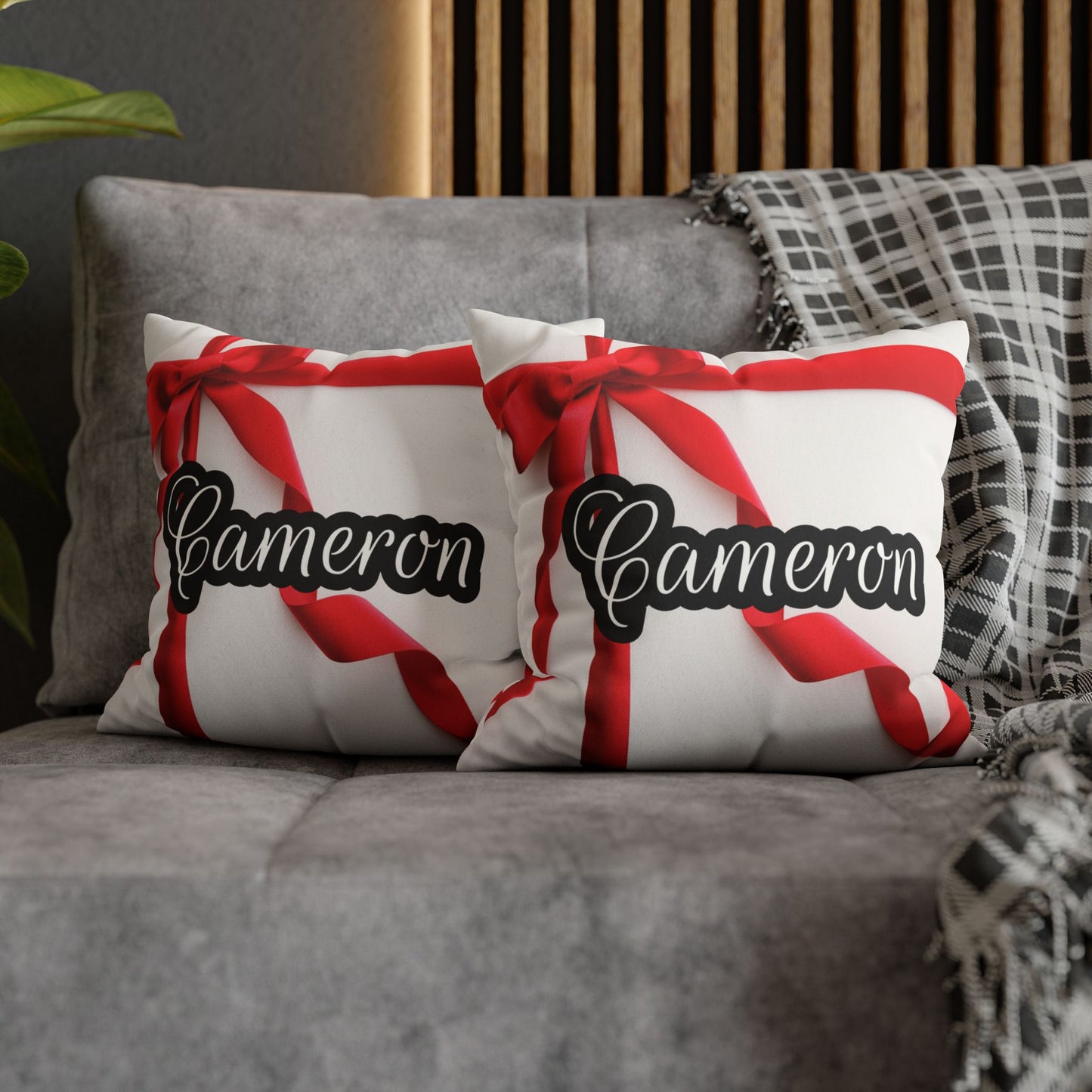 Red Bow Name Square Pillow/Case
