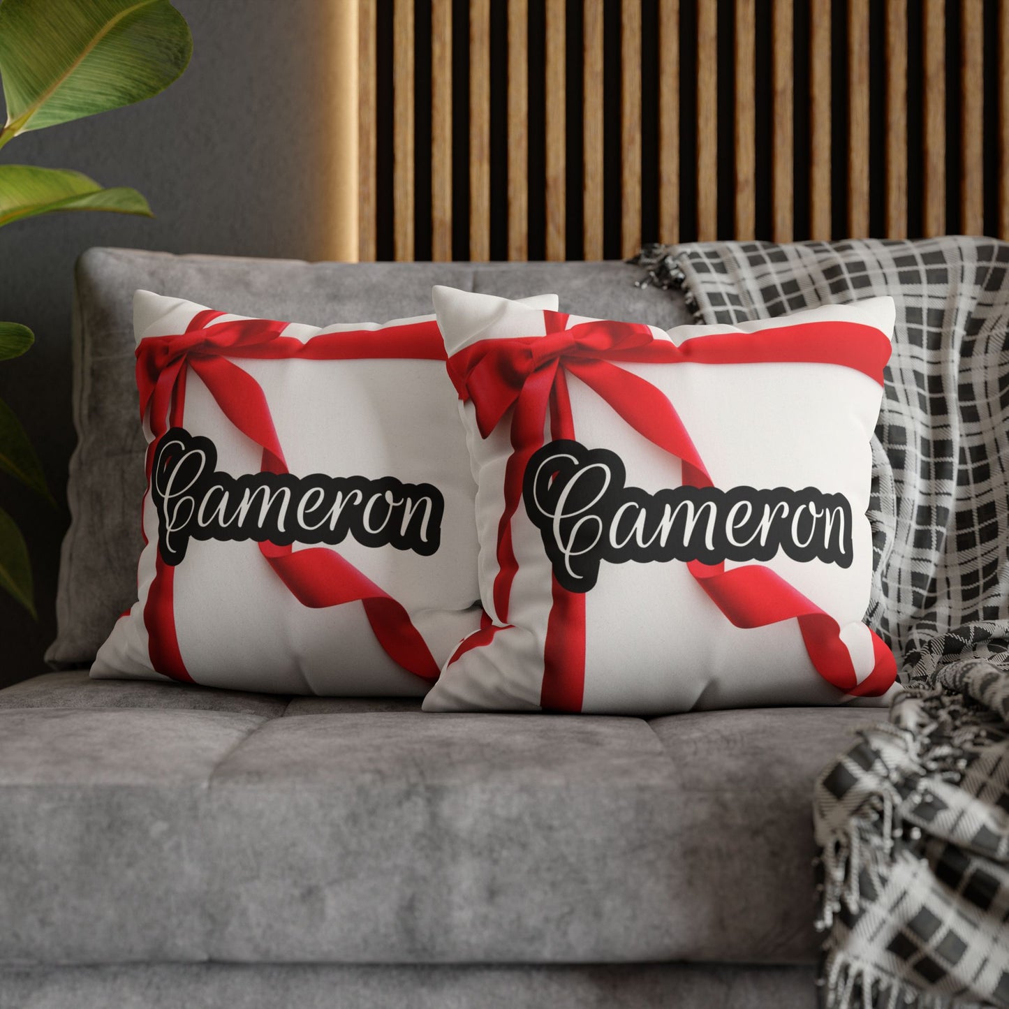 Red Bow Name Square Pillow/Case