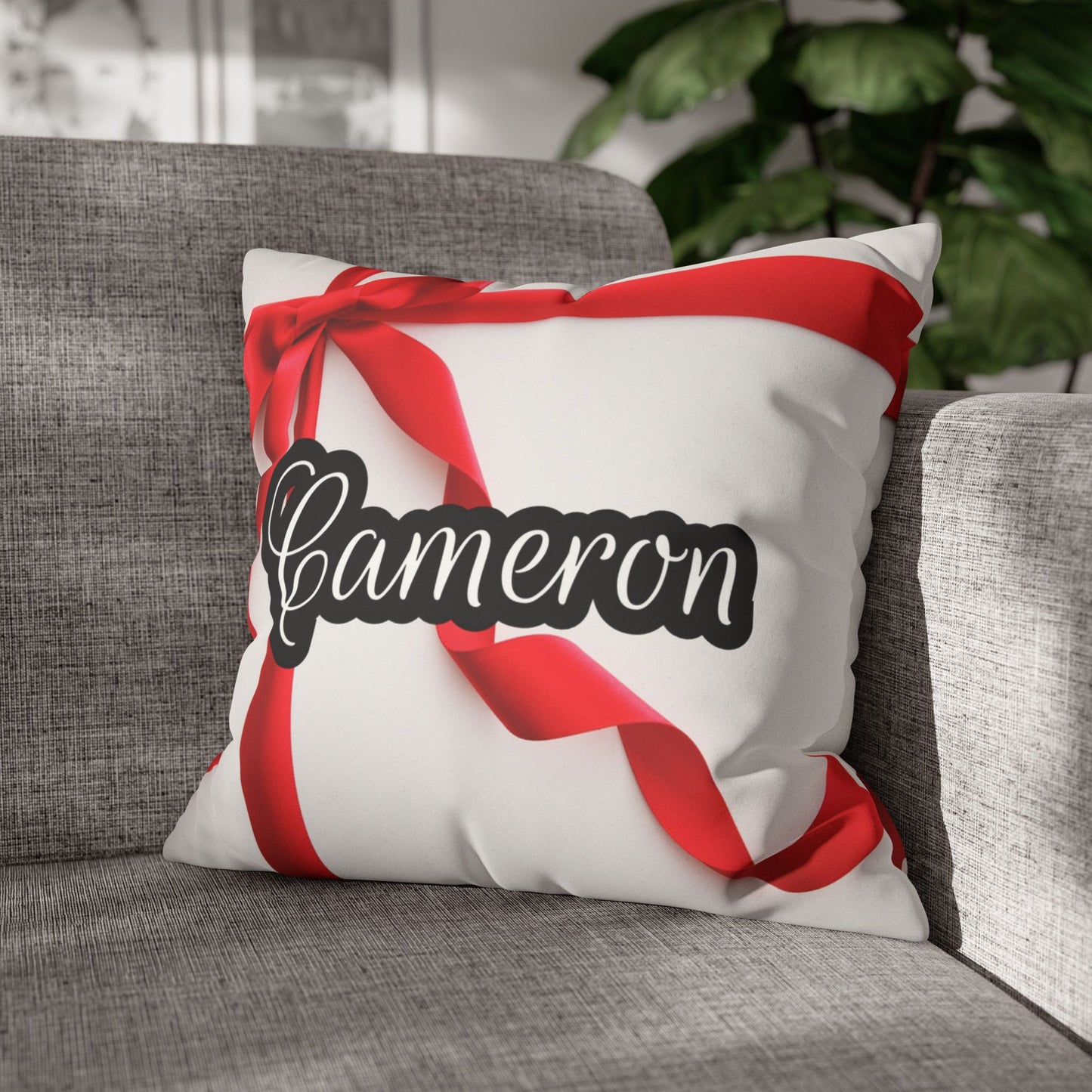 Red Bow Name Square Pillow/Case