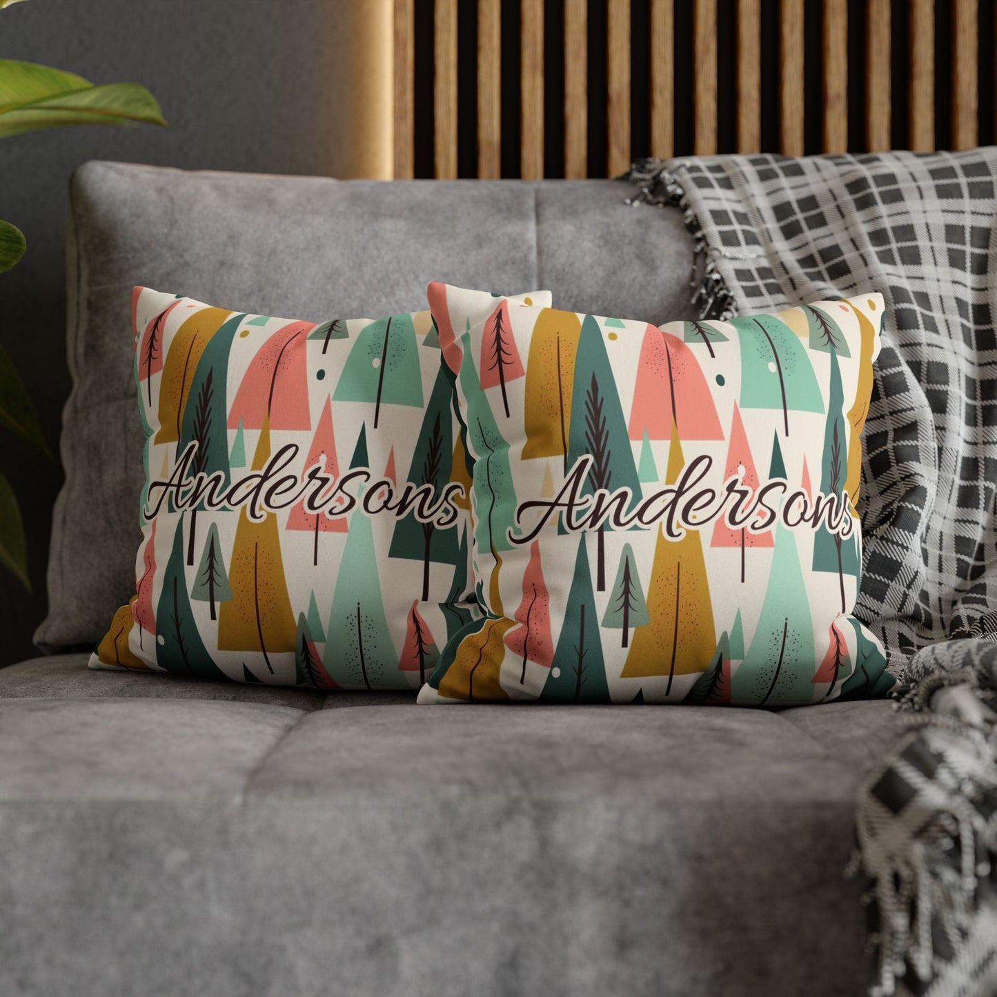 Colored Trees Faux Suede Square Pillowcase