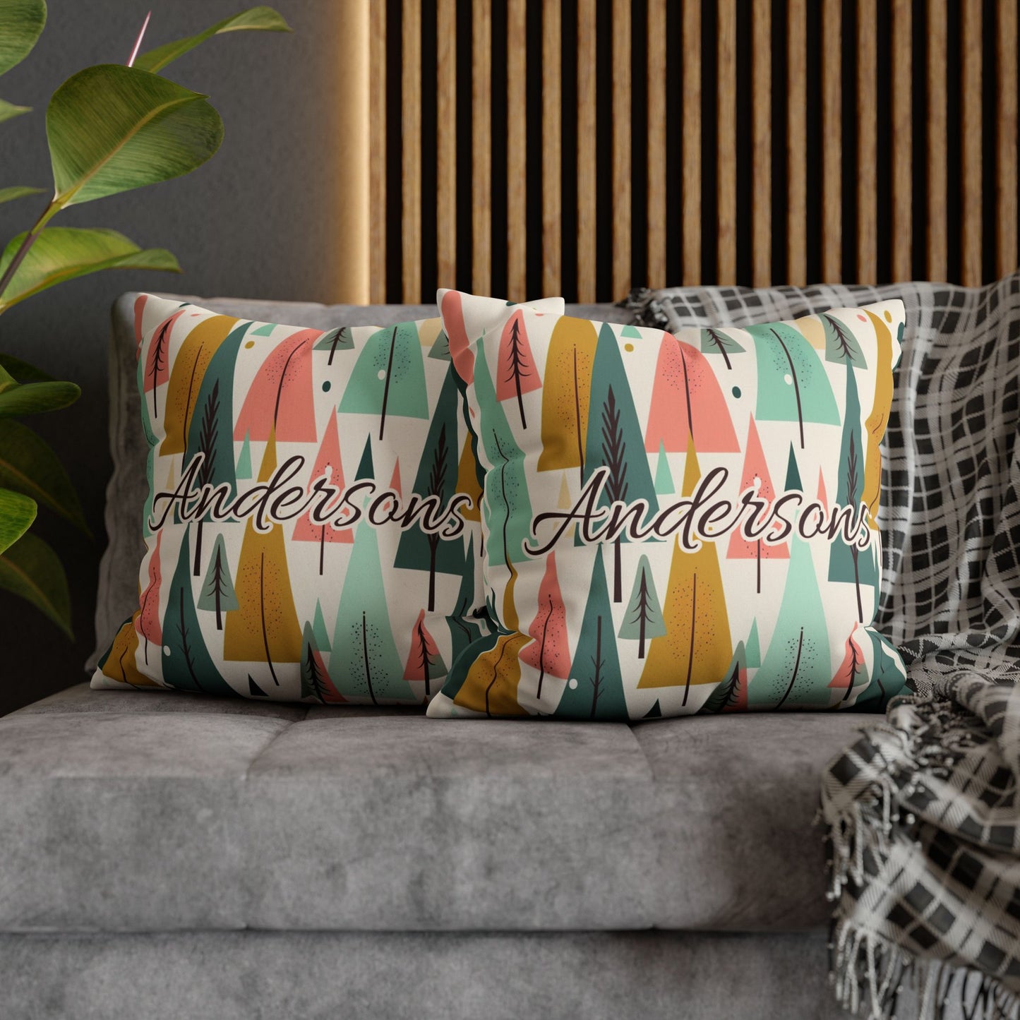 Colored Trees Faux Suede Square Pillowcase