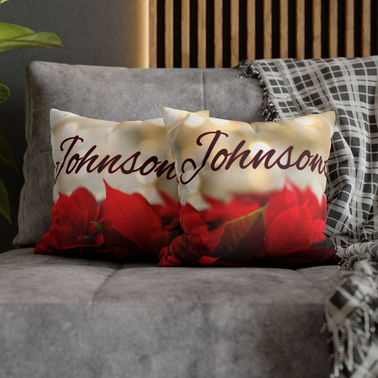 Poinsettias Name Faux Suede Square Pillow/Case