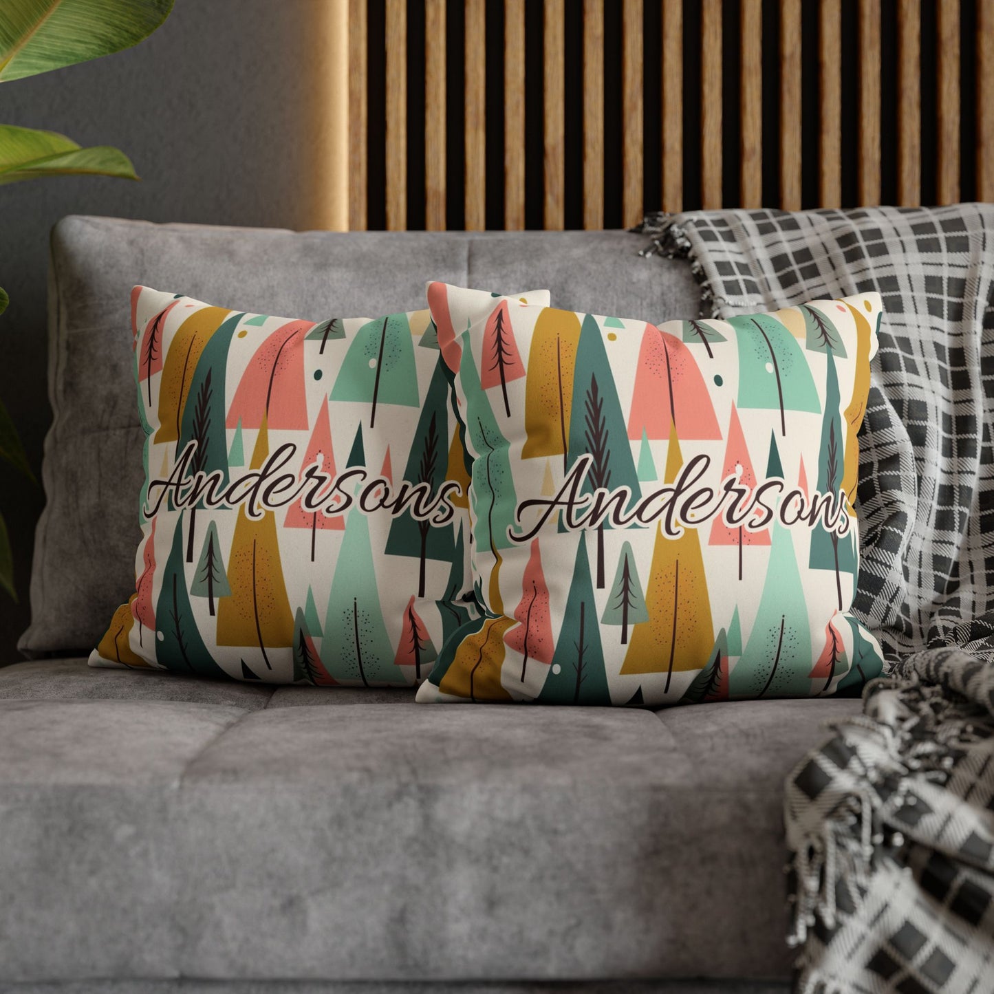 Colored Trees Faux Suede Square Pillowcase