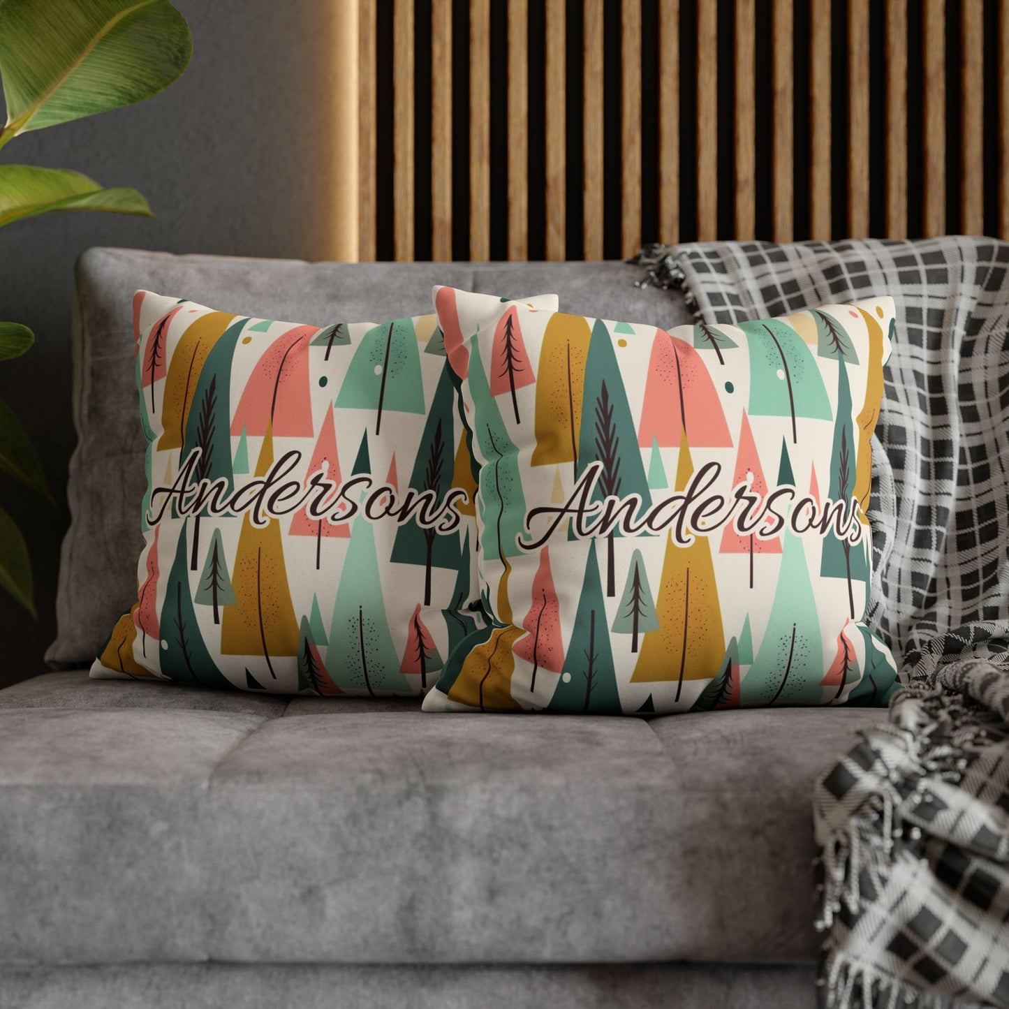 Colored Trees Faux Suede Square Pillowcase