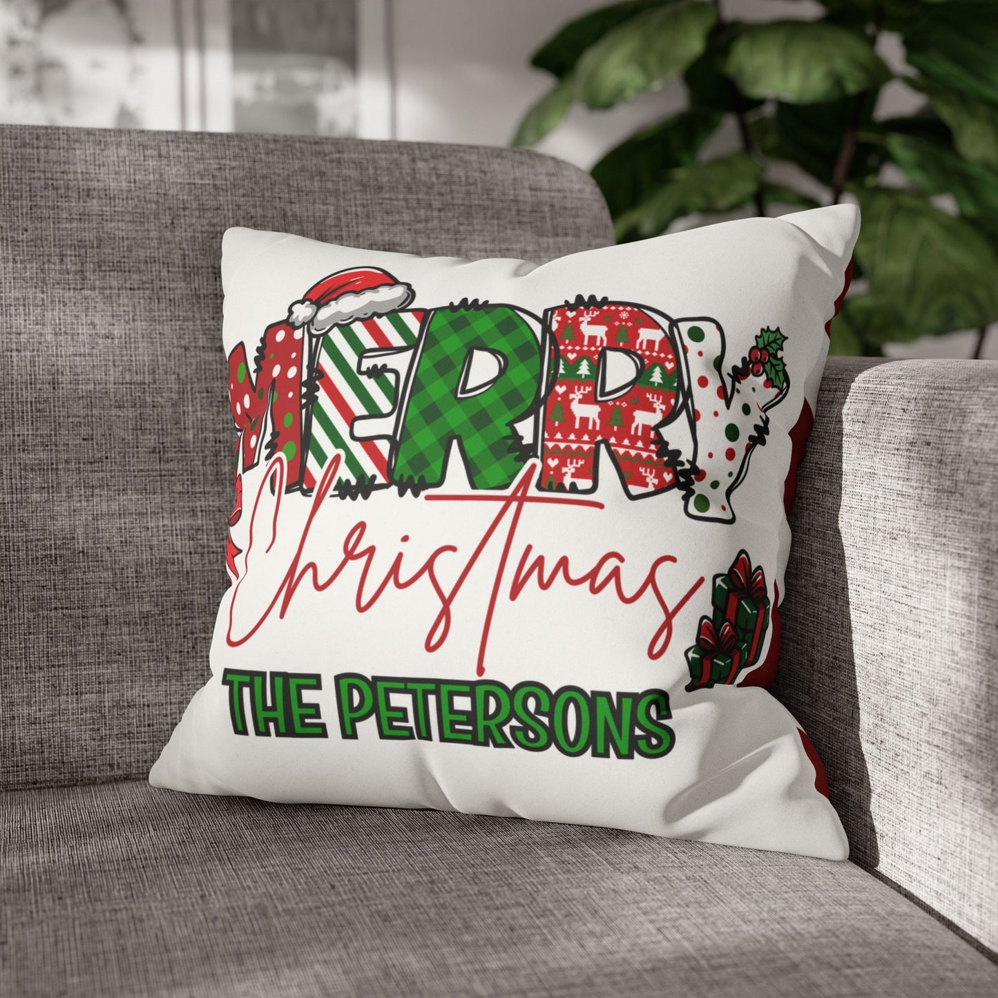 Merry Christmas Name Square Pillow/Case