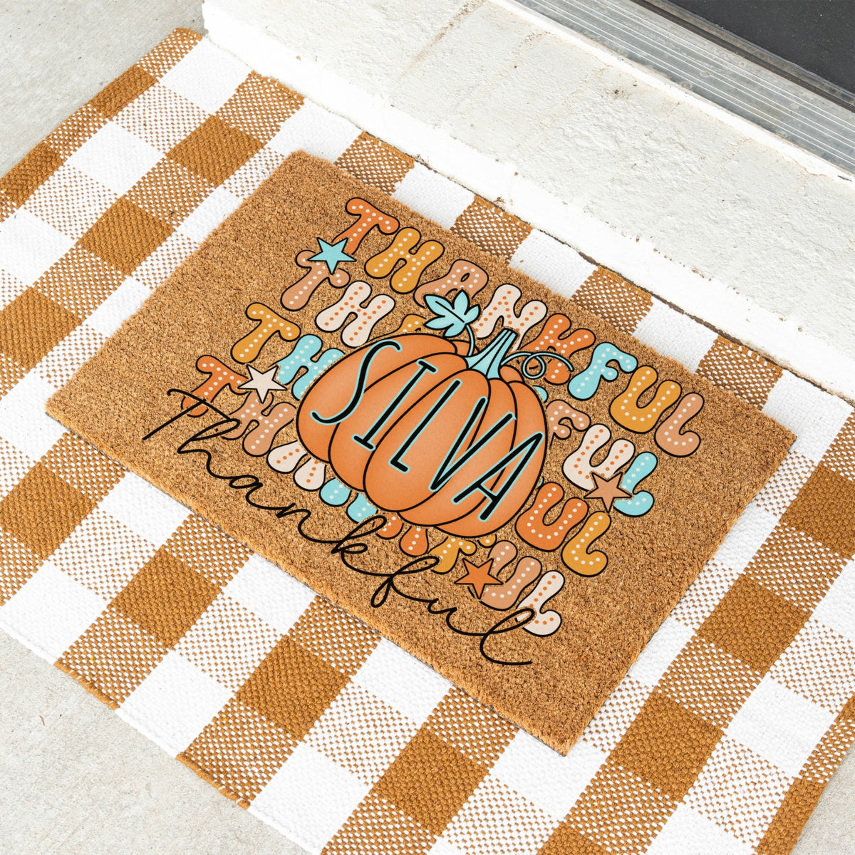 Colorful Thankfuls Name UV Printed Doormat