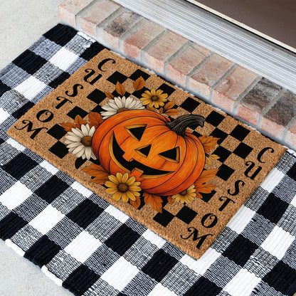 Checkered Pumpkin Flowers Names Doormat