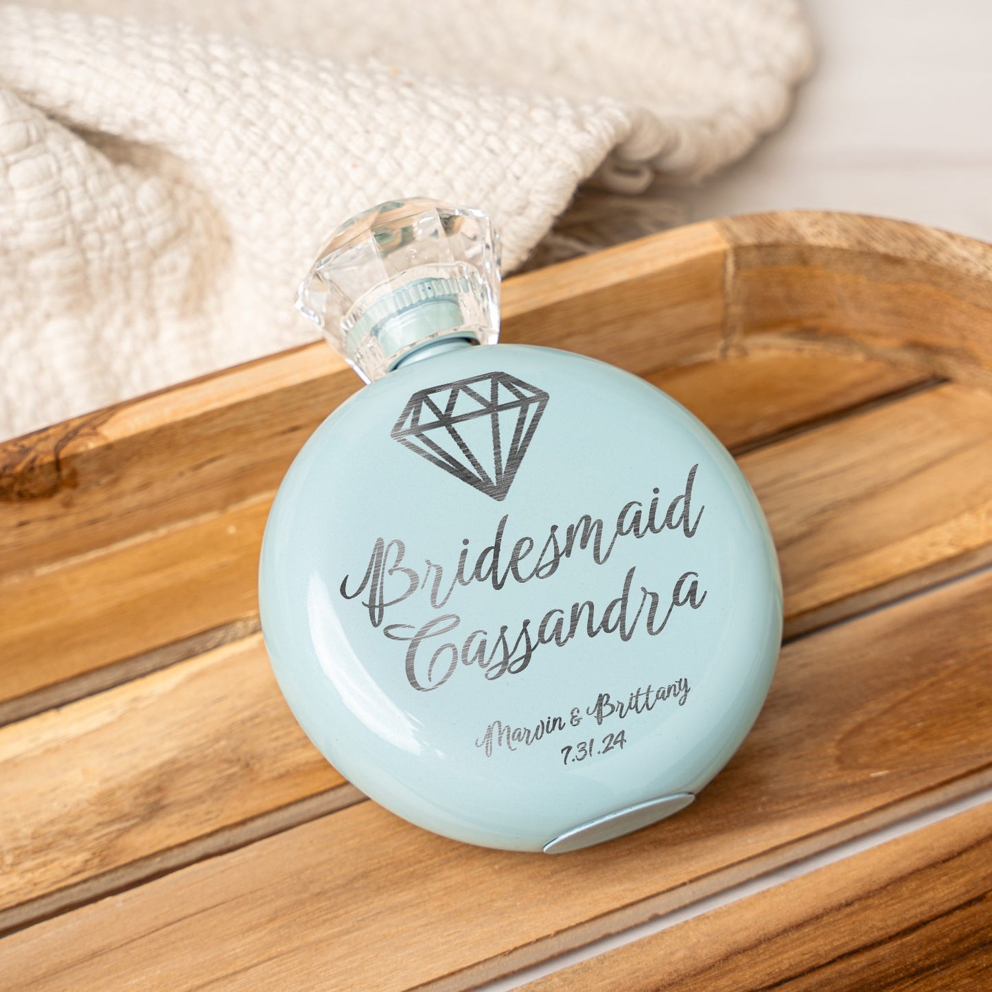 Bridal Party Round Glam Flask - Laser Etched