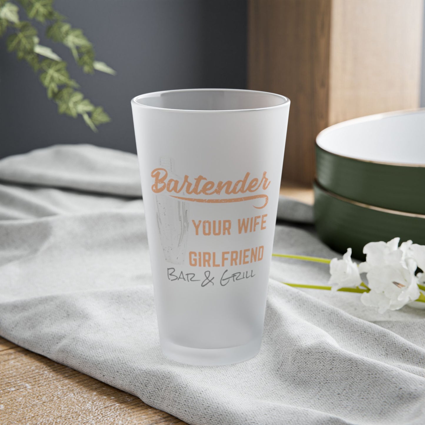 Buisiness Logo Frosted Pint Glass, 16oz