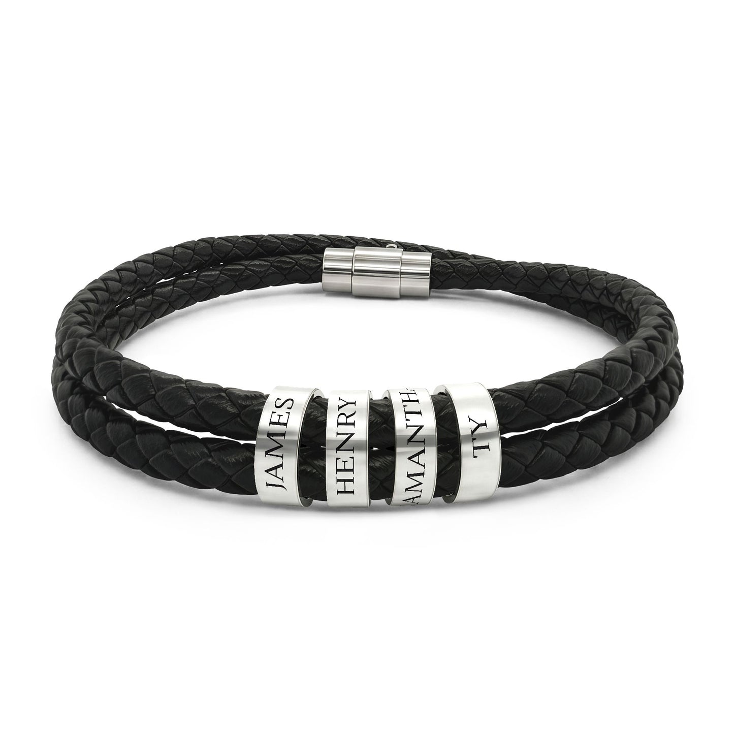 Names Leather Bracelet with Beads (Engraving)