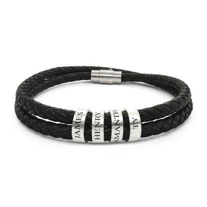 Names Leather Bracelet with Beads (Engraving)