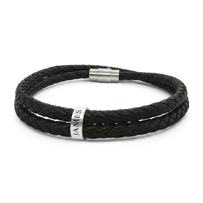 Names Leather Bracelet with Beads (Engraving)