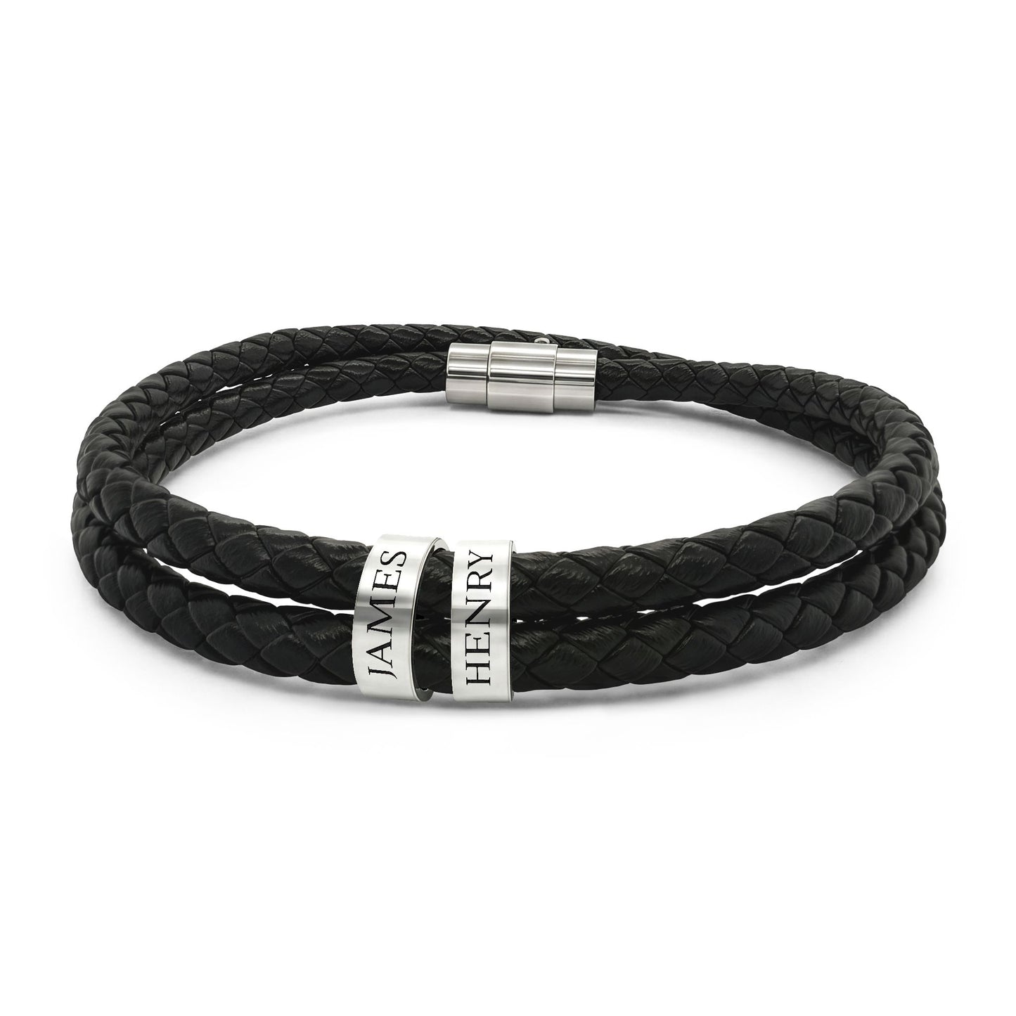Names Leather Bracelet with Beads (Engraving)
