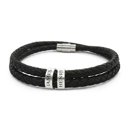 Names Leather Bracelet with Beads (Engraving)