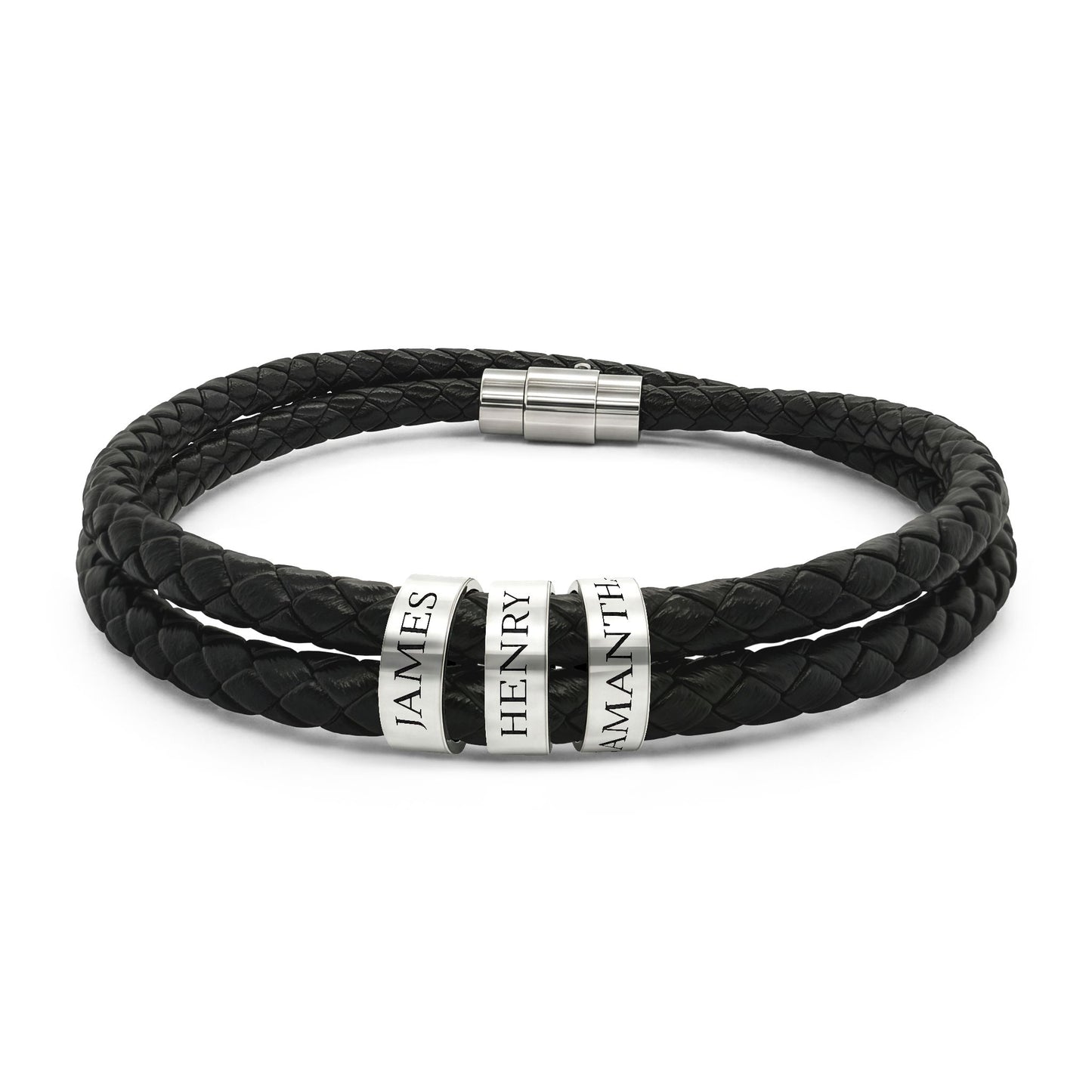 Names Leather Bracelet with Beads (Engraving)
