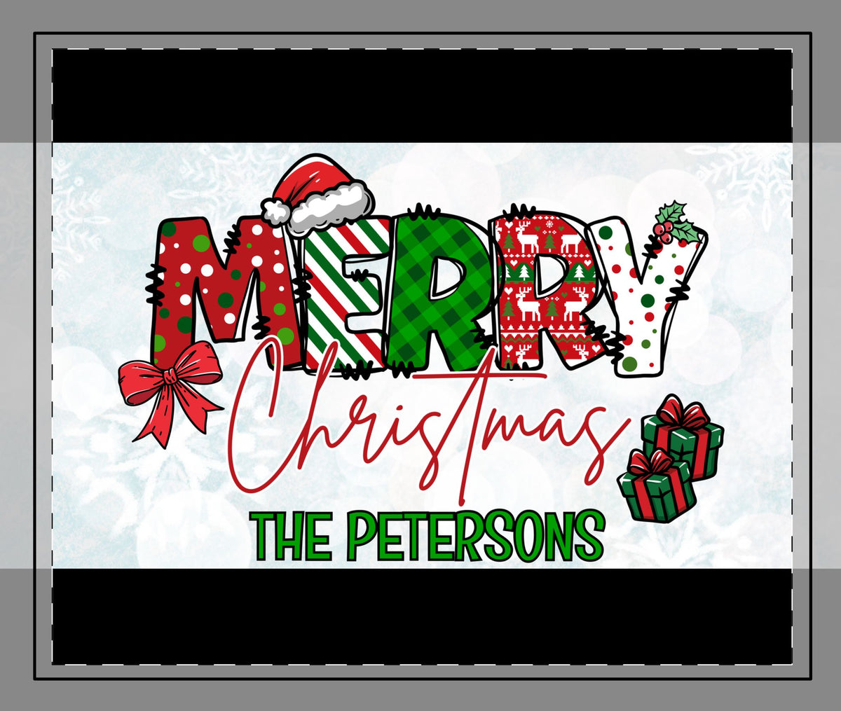 Merry Christmas Name Stitched Edge Desk Mat