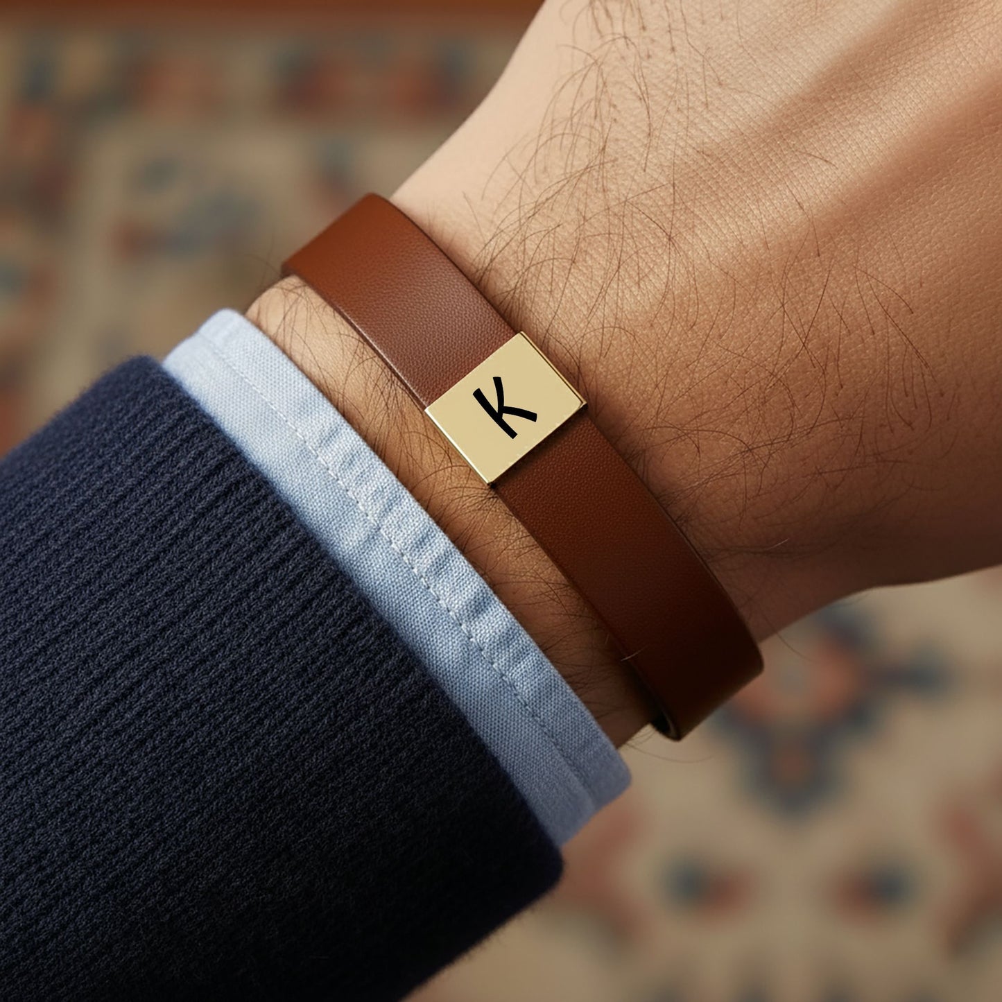 Initial Premium Engraved Men's Leather Bracelet