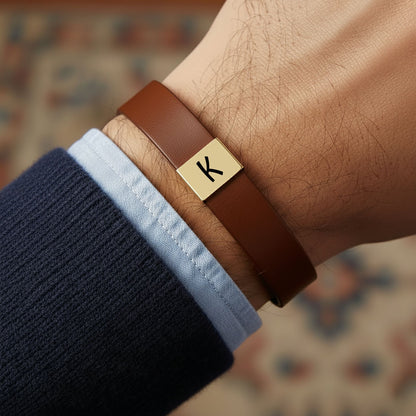 Initial Premium Engraved Men's Leather Bracelet