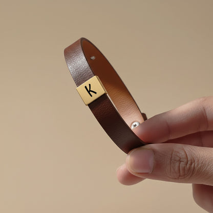 Initial Premium Engraved Men's Leather Bracelet