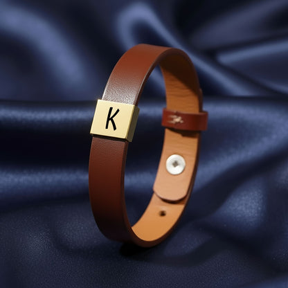 Initial Premium Engraved Men's Leather Bracelet