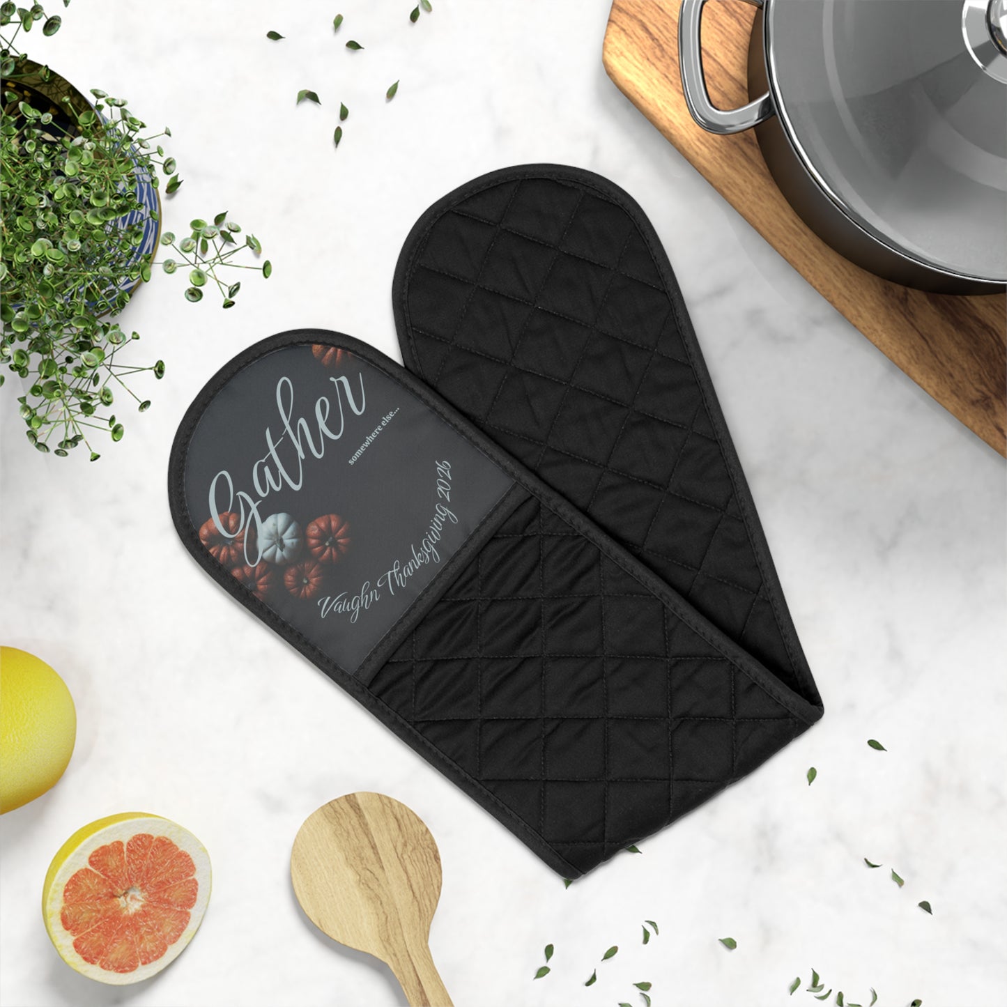 Gather Somewhere Else Name Oven Mitts