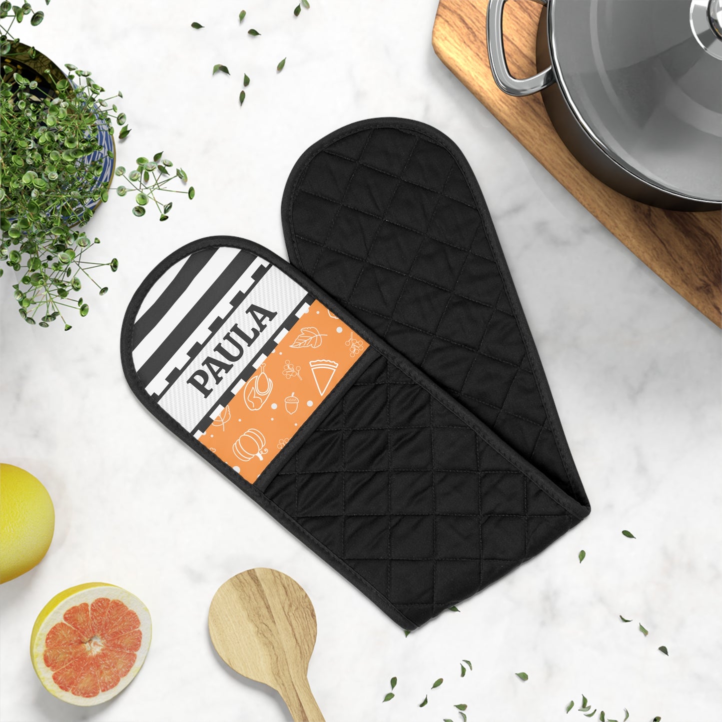Stripe Fall Name Oven Mitts