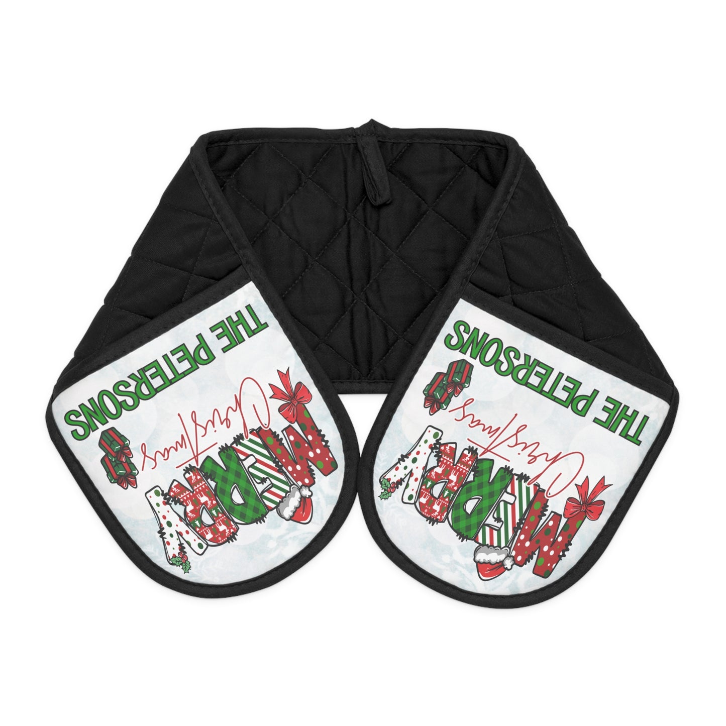 Merry Christmas Name Oven Mitts