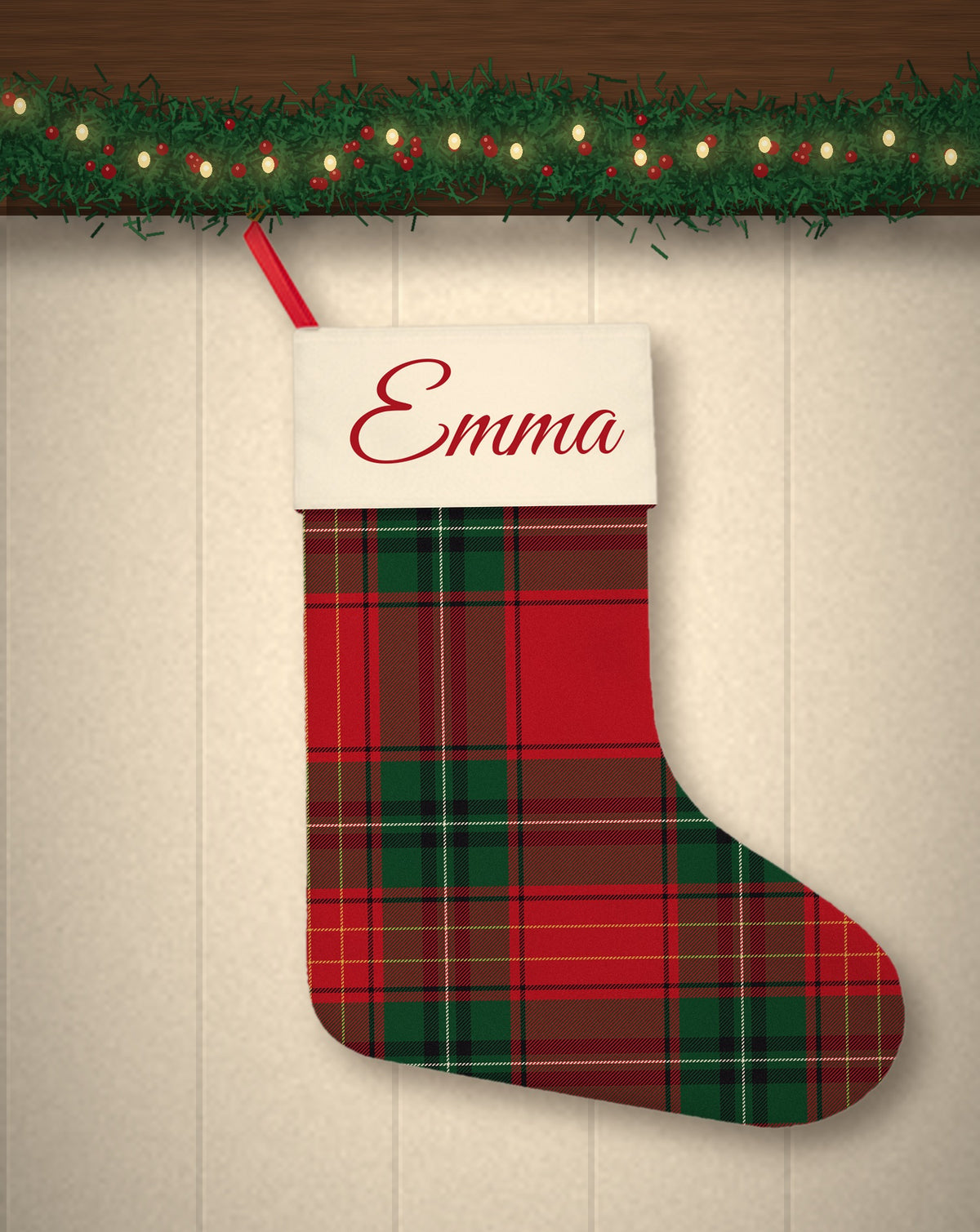 Plaid Tartan Family Christmas Stockings Personalized with Name (Linen)