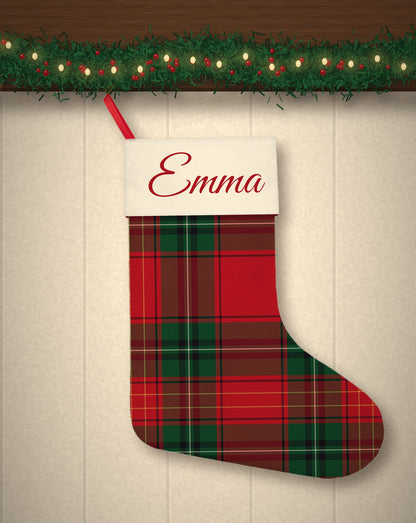 Plaid Tartan Family Christmas Stockings Personalized with Name (Linen)